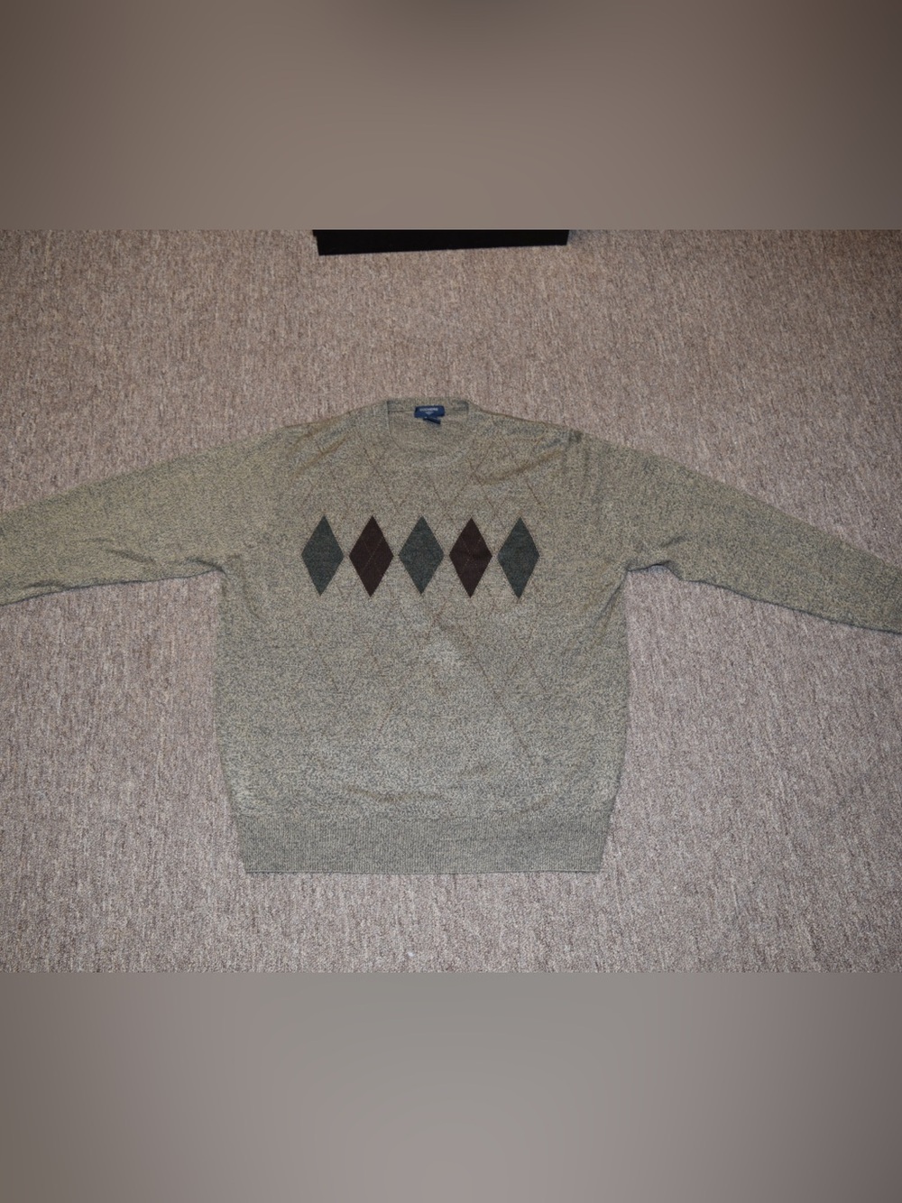 Dockers Olive Crewneck Sweater with Brown and Dark Gray Argyle XL